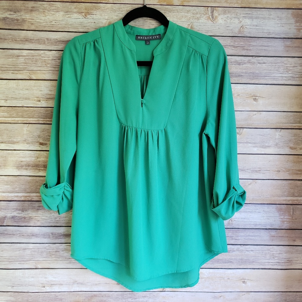 Brixton Ivy L Kelly Green Tunic Top Pull-On EUC